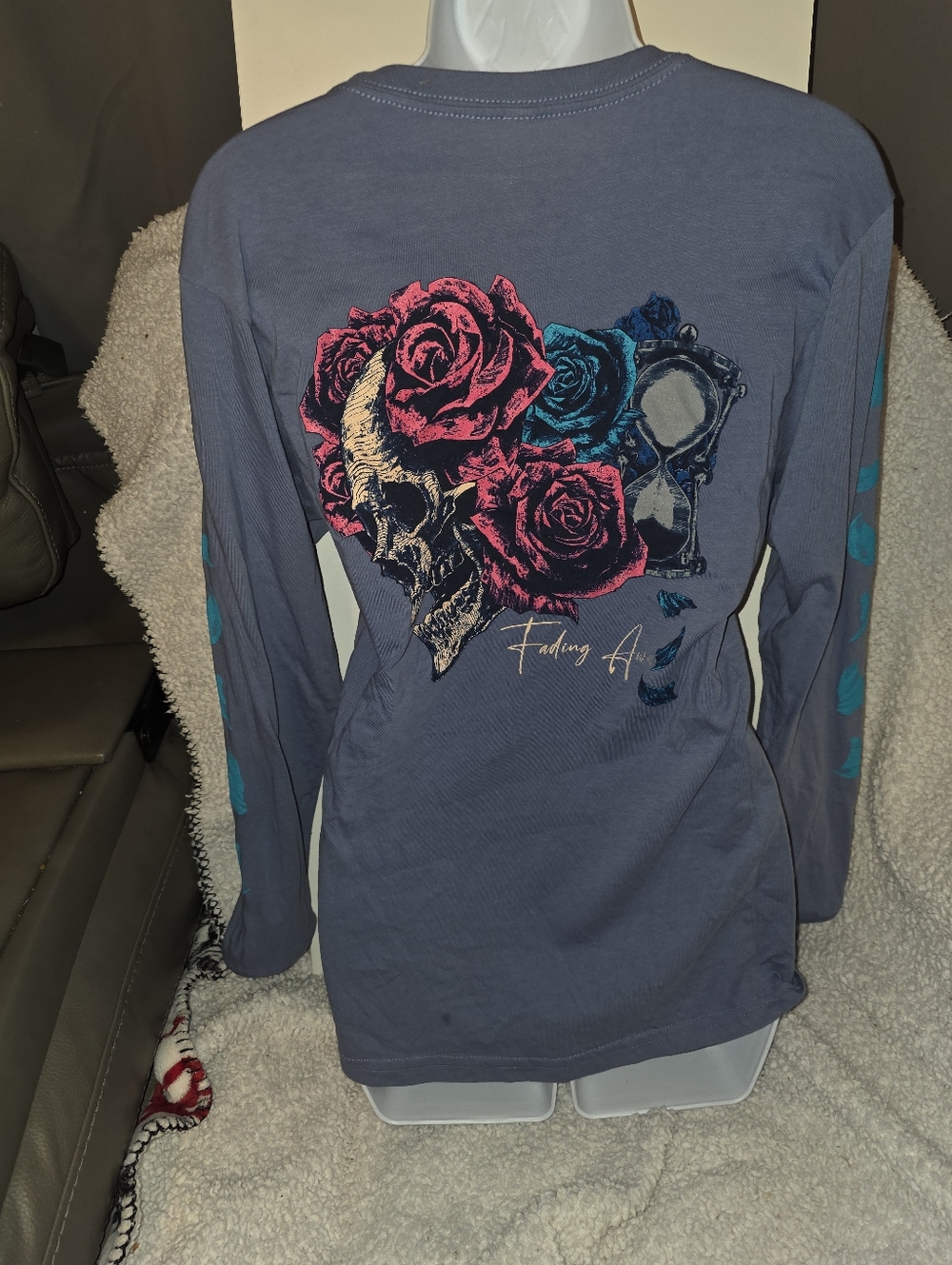 Long Sleeve Graphic Tee with Pink & Teal Roses